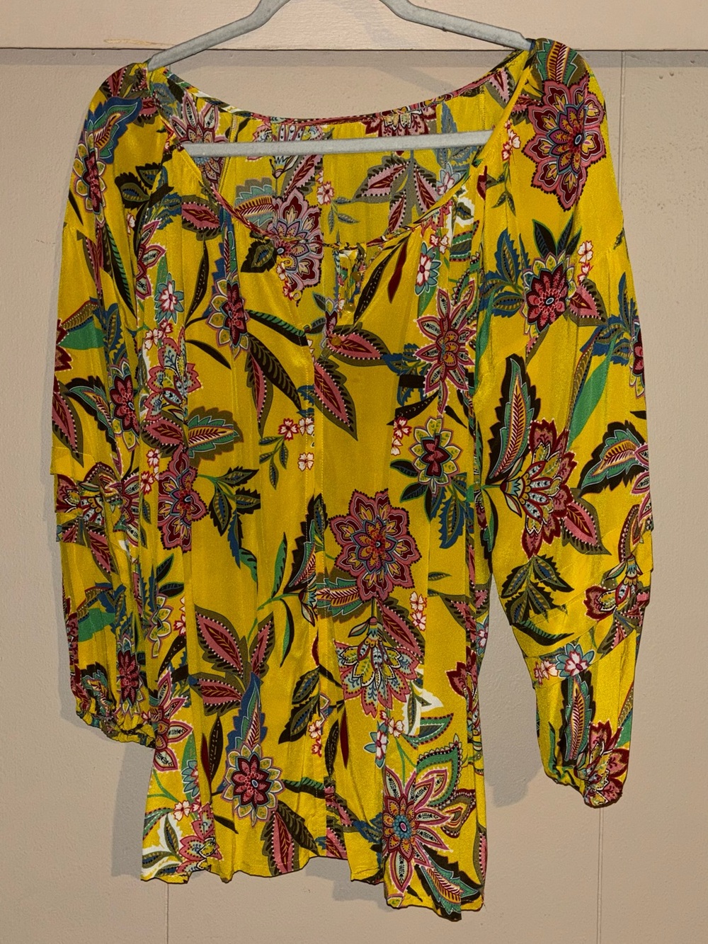 Bright Yellow Floral Peasant Blouse